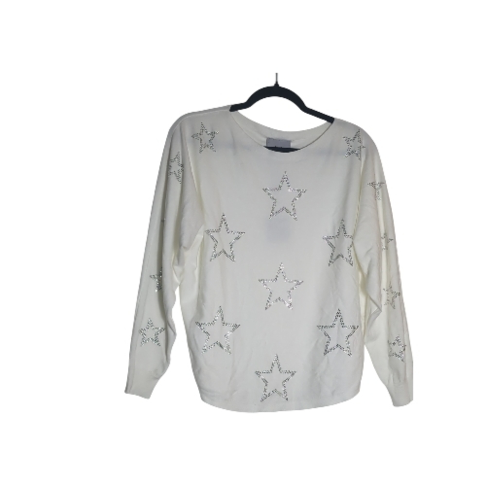 Women's Cream Star-Embellished Long Sleeve Sweatshirt